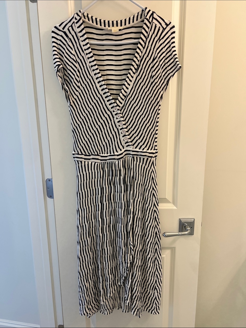 Maeve Black & White Striped Midi Dress